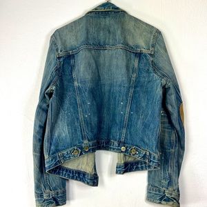 Suede patch elbows Gap distressed jean jacket